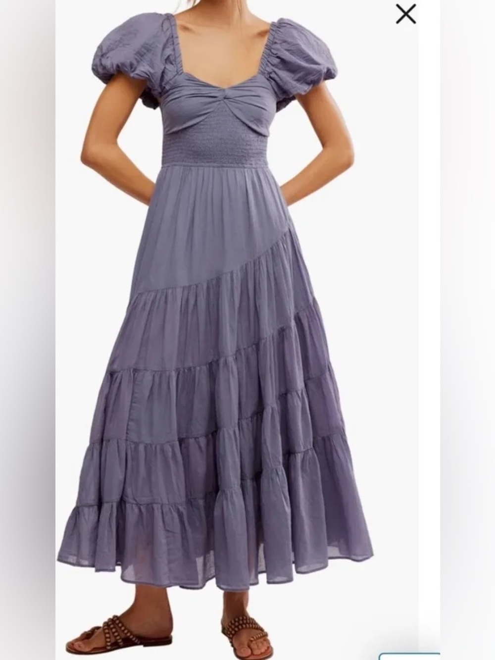 Free People Dusty Blue Puff Sleeve Tiered Maxi Dress - Picture 3 of 3